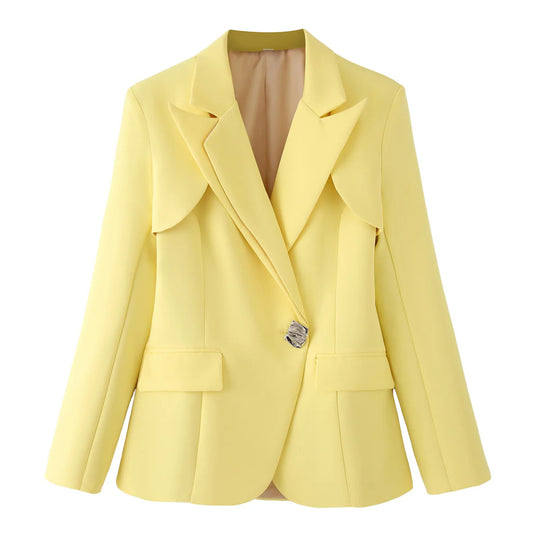 Damen strukturierter Blazer mit eleganten Klappärmel und dekorativem Verschluss EB