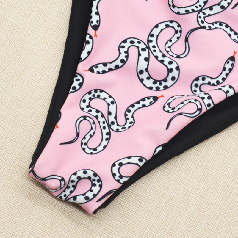 Damen Halter-Bikini mit asymmetrischem Design und verspieltem Muster EB