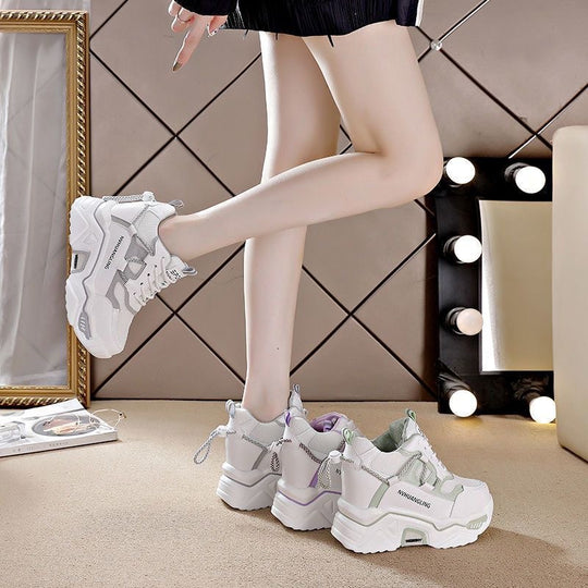 Damen Hochwertige Plateau-Sneaker mit atmungsaktivem Mesh-Obermaterial EB