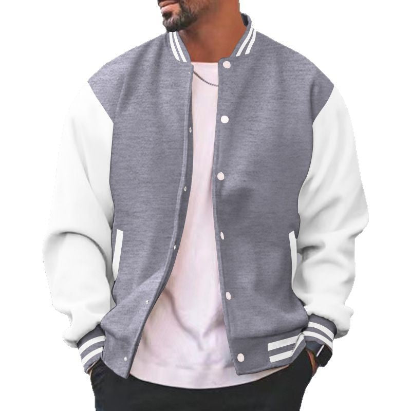 Herren nan varsity-Collegejacke im Bomberstil mit Druckknopfverschluss, kontrastarmen und gerippten Bündchen EB