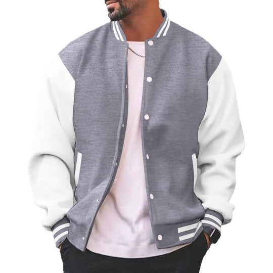 Herren nan varsity-Collegejacke im Bomberstil mit Druckknopfverschluss, kontrastarmen und gerippten Bündchen EB