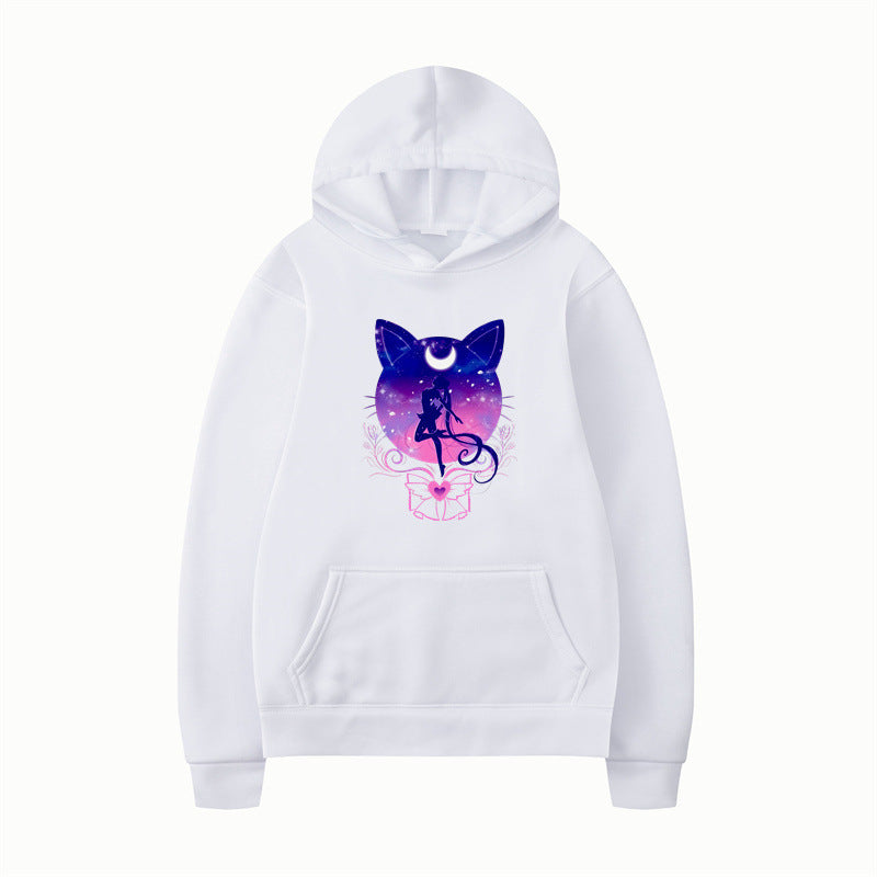 Damen Kapuzenpullover mit künstlerischem Katzenmotiv und bequemer Passform EB