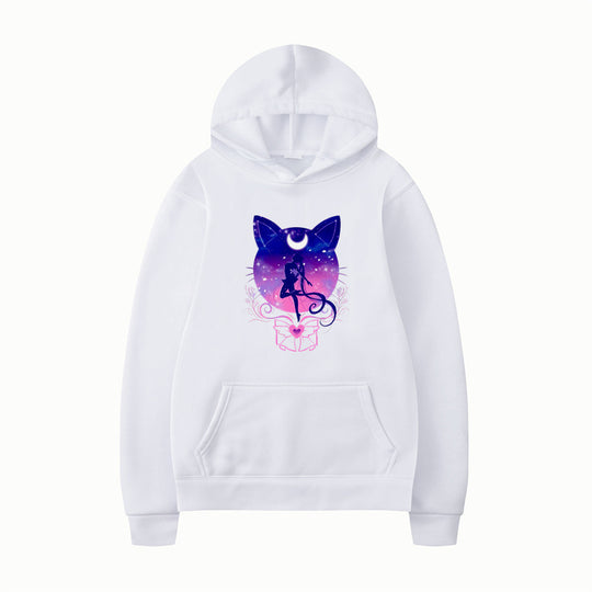 Damen Kapuzenpullover mit künstlerischem Katzenmotiv und bequemer Passform EB