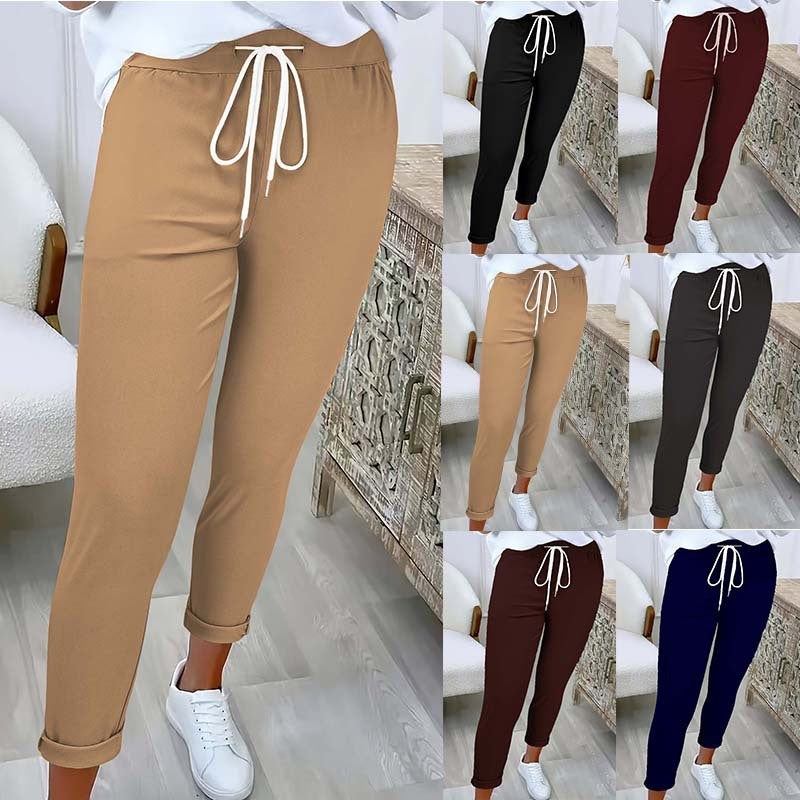 Damen nan taillierte Freizeithose mit Kordelzug und Umschlagbündchen EB