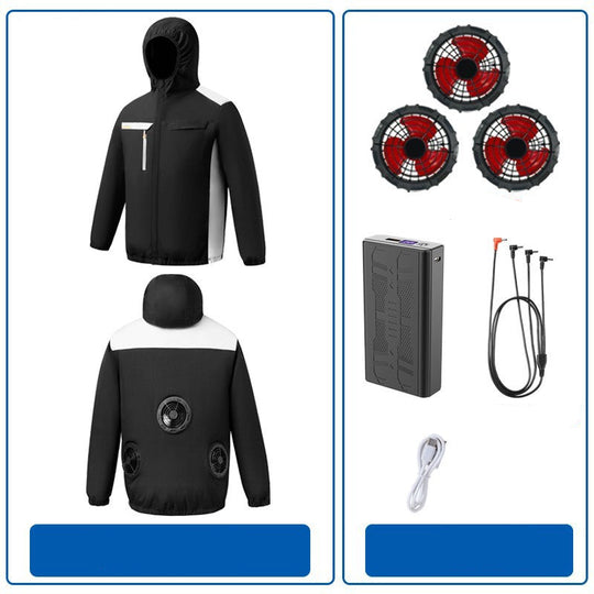Herren nan belüftete Kühljacke mit mehreren integrierten USB-Lüftern, verstellbarer Kapuze und winddichtem Material EB