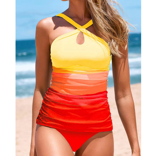 Damen Cross-Back Raffung Tankini Set EB