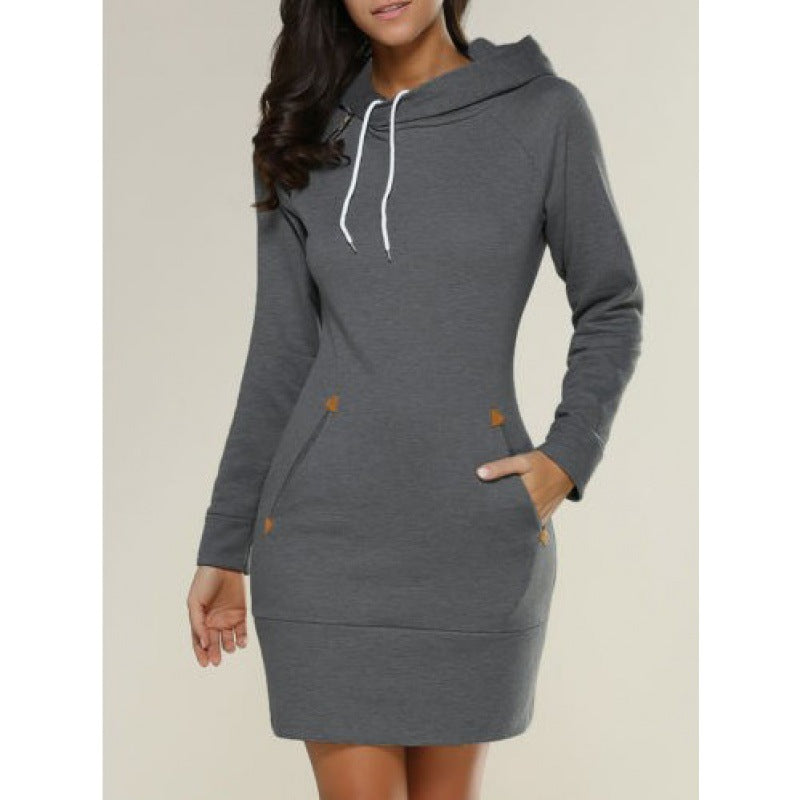 Damen Kapuzenkleid aus Sweat mit Kängurutaschen und taillierter Passform EB