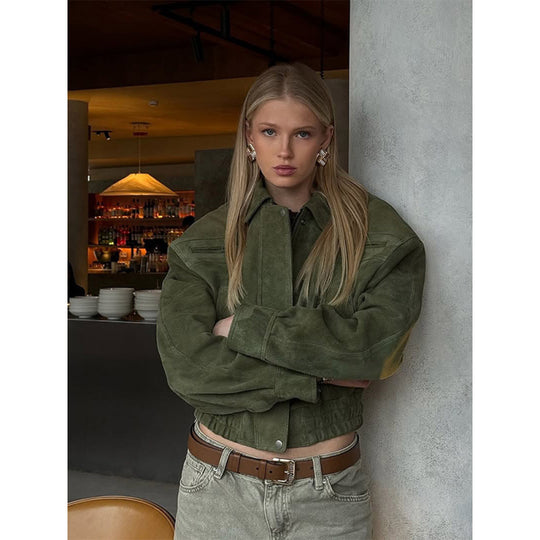 Damen Modische Wildlederjacke mit cropped Schnitt EB