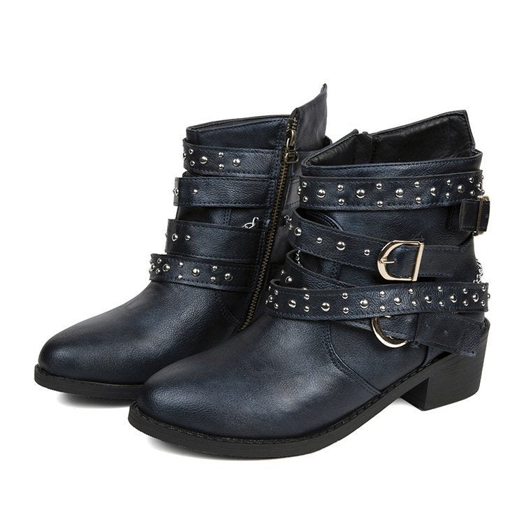 Damen modische Stiefeletten mit dekorativem Riemendesign und hochwertiger Lederoberfläche EB