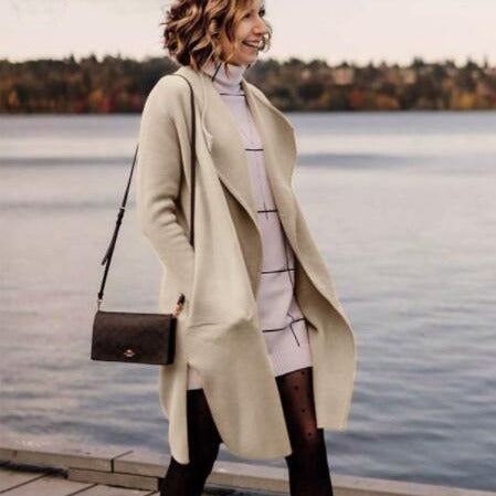 Damen elegante Strickmantel mit offenem Kragen und modischem Schnitt EB