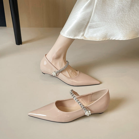 Damen elegante spitze Ballerinas mit funkelndem Strassriemen EB