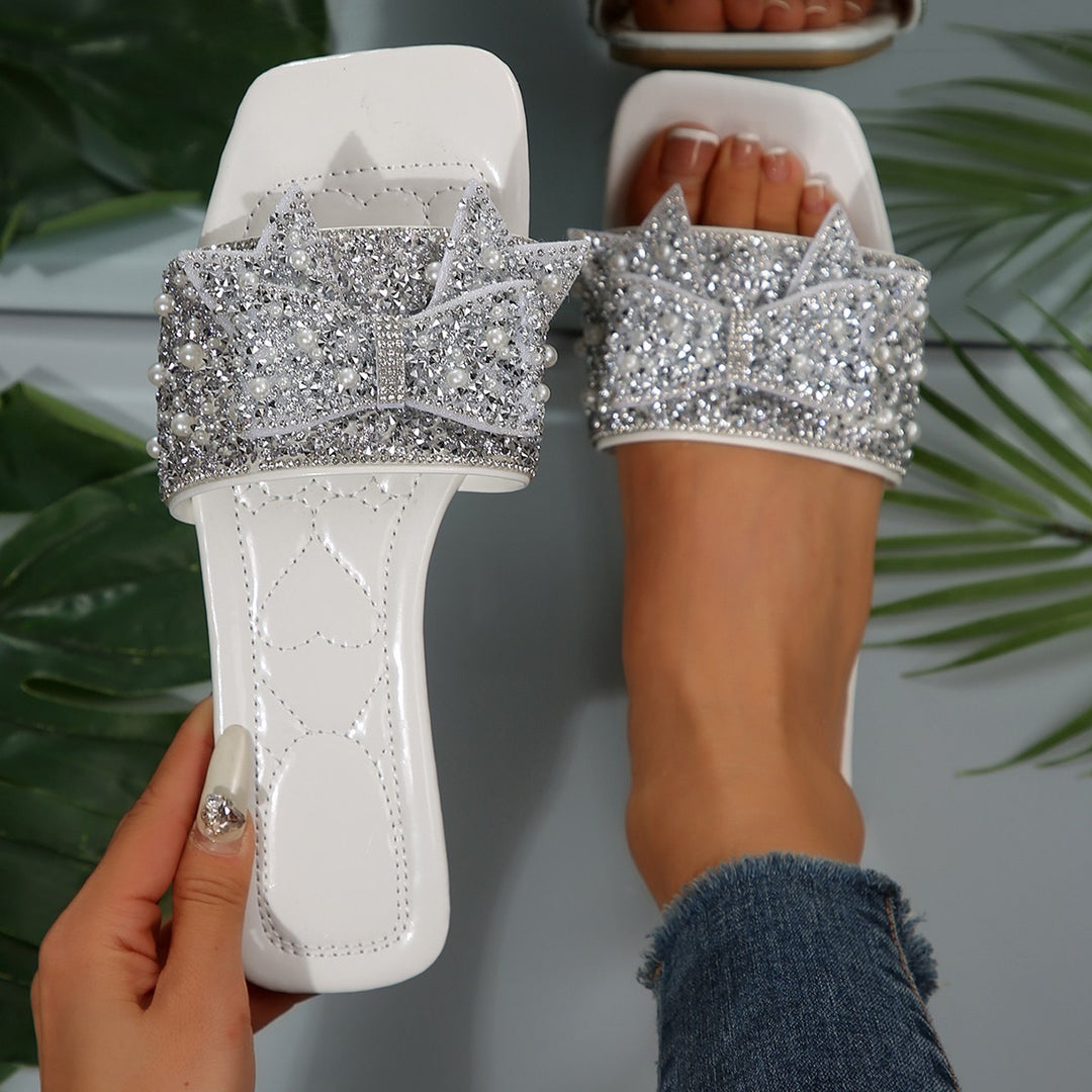 Damen modische Pantoletten mit glamourösen Ziersteinen und elegantem Design EB