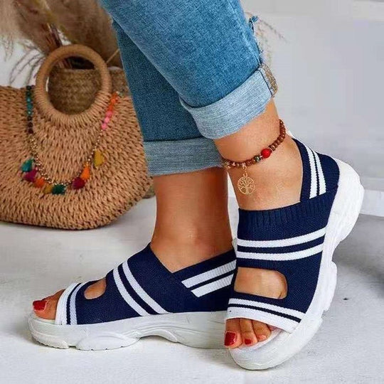 Damen atmungsaktive Freizeitschuhe mit offenen Zehen und elastischem Obermaterial EB