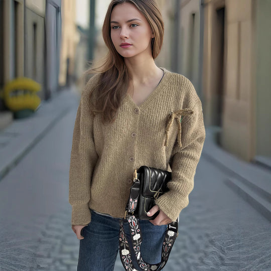 Damen Cardigan mit feinem Strukturmuster und dekorativen Knopfdetails EB