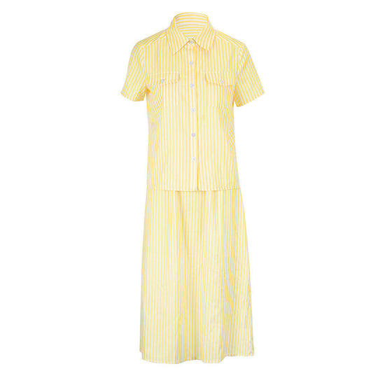 Damen Maxikleid mit trendigem Streifenmuster und eleganter Knopfleiste EB