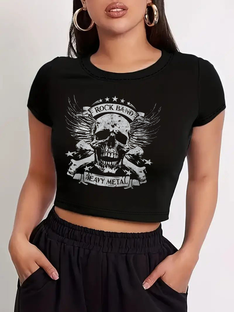 Damen Crop-T-Shirt mit modernem Grafiken-Aufdruck EB