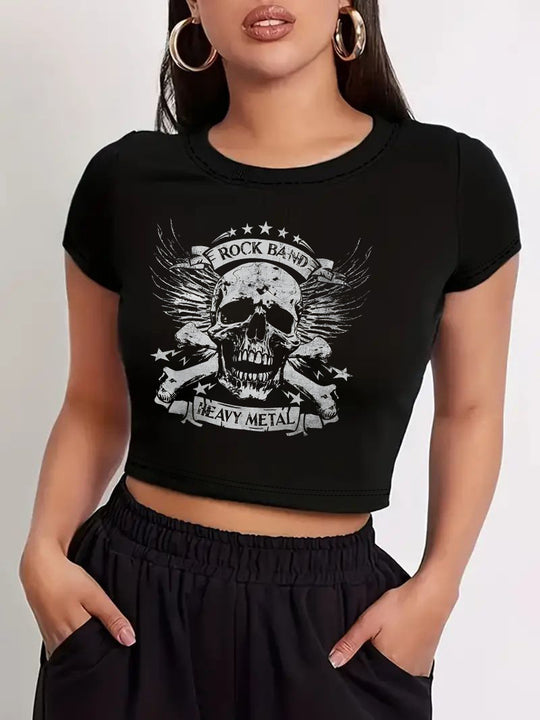 Damen Crop-T-Shirt mit modernem Grafiken-Aufdruck EB