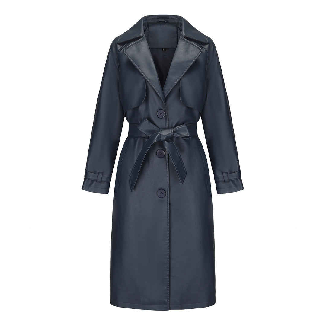 Damen modischer Trenchcoat aus hochwertigem Kunstleder EB