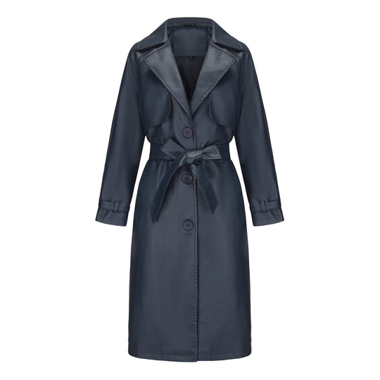 Damen modischer Trenchcoat aus hochwertigem Kunstleder EB