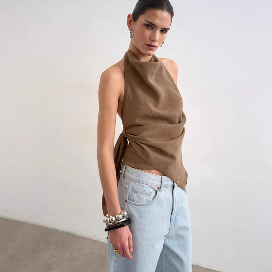 Damen Elegantes Wickeltop mit asymmetrischem Saum EB