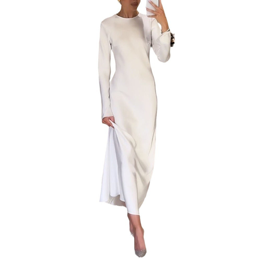 Damen elegantes Maxikleid mit schickem Stehkragen und langem Schnitt EB