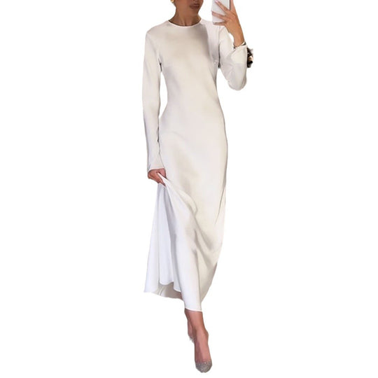 Damen elegantes Maxikleid mit schickem Stehkragen und langem Schnitt EB
