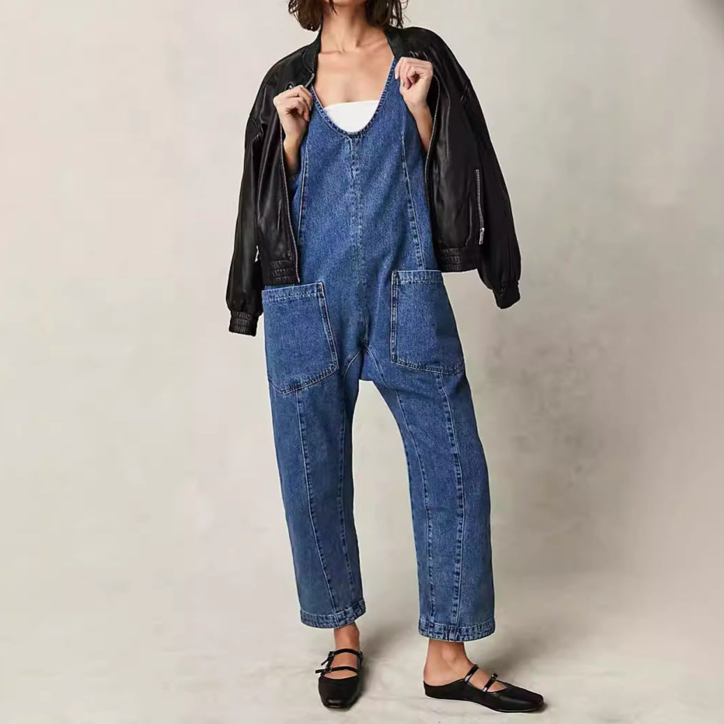 Damen Lässiger Denim-Overall mit großen Taschen EB
