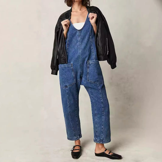 Damen Lässiger Denim-Overall mit großen Taschen EB