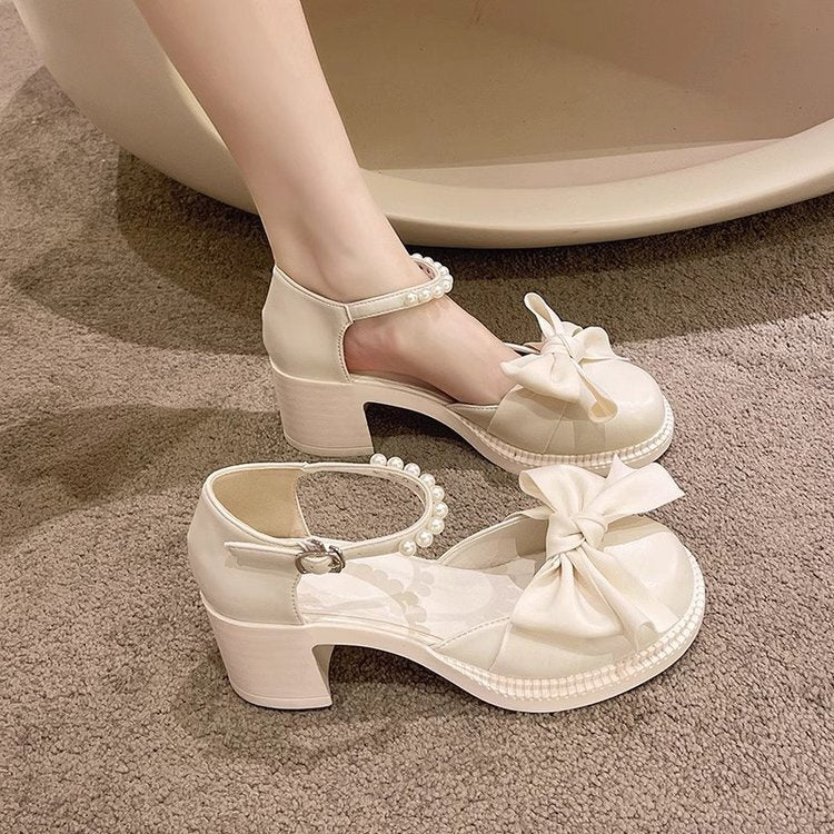 Damen Sandalen mit eleganter Schleifenverzierung und modischem Perlenriemen EB