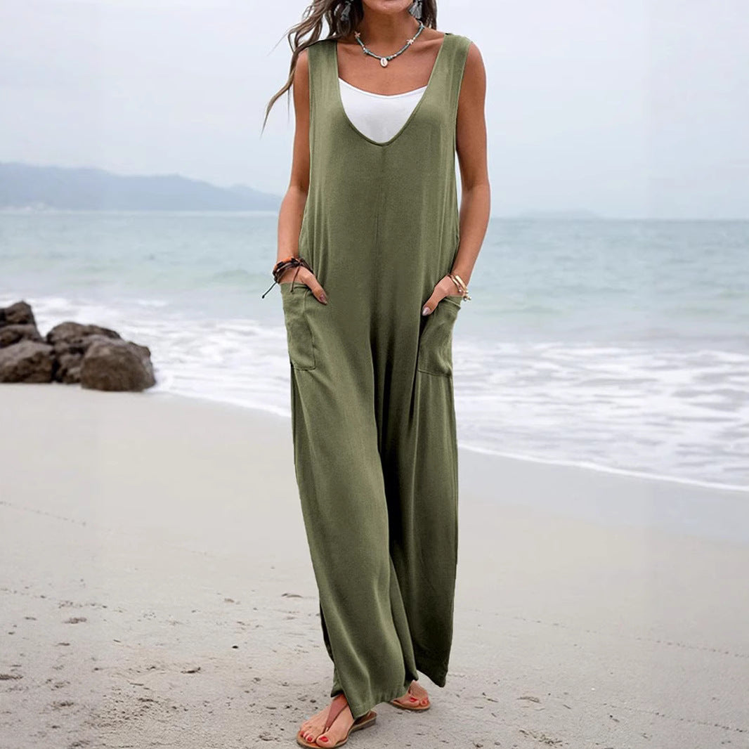 Damen lässiger Jumpsuit mit weitem Schnitt und praktischen Taschen EB