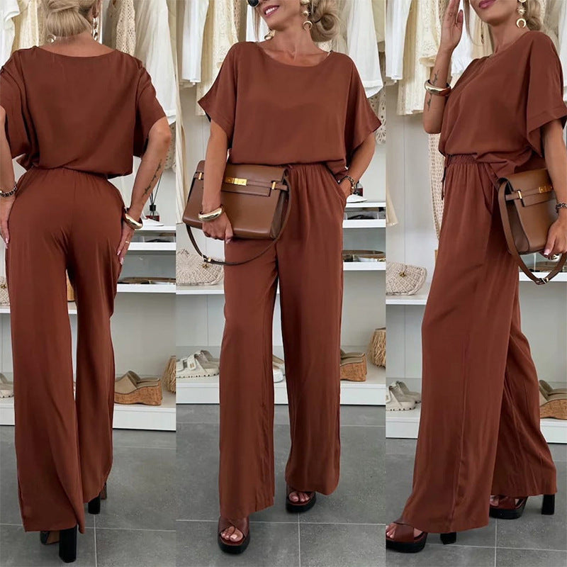Damen Lässiger Jumpsuit mit weitem Bein und Taillenzug EB