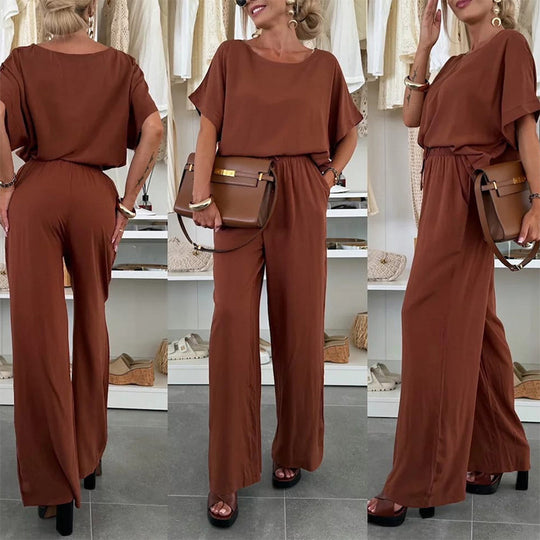 Damen Lässiger Jumpsuit mit weitem Bein und Taillenzug EB