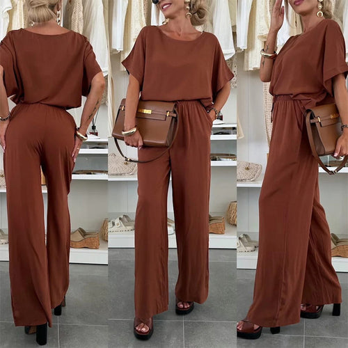 Damen Lässiger Jumpsuit mit weitem Bein und Taillenzug EB