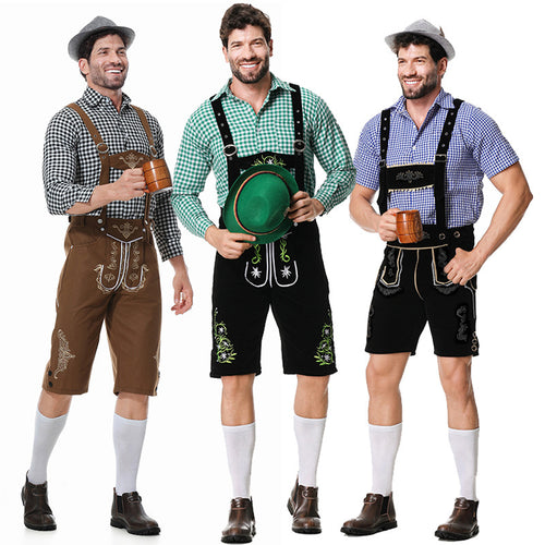 Herren nan bayerisches Trachten-Set Kniebundhose mit besticktem Vorderspiegel und verstellbaren Hosenträgern EB