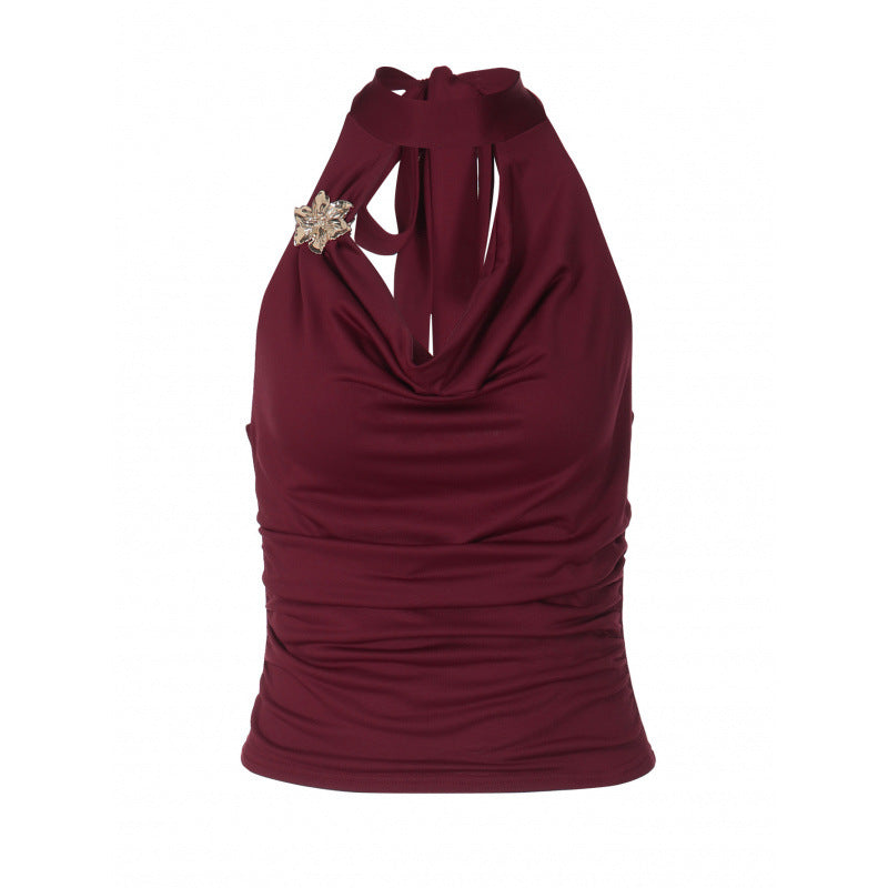 Damen Halter-Top mit Wickeldesign und eleganter Raffung EB