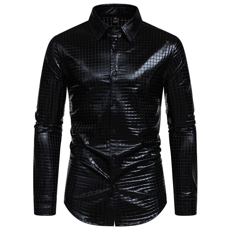 Herren Glänzendes Fashion-Hemd mit quadratischem Muster EB