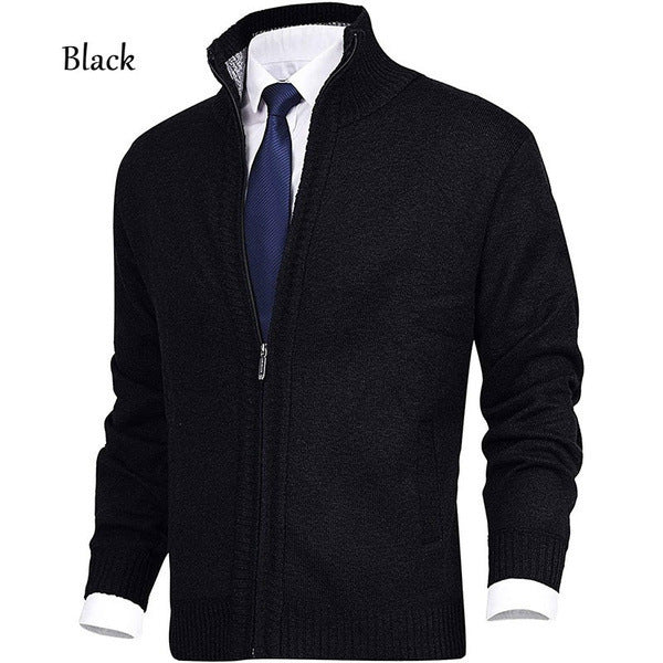 Herren modischer Strickjacke mit hohem Kragen und Reißverschluss EB