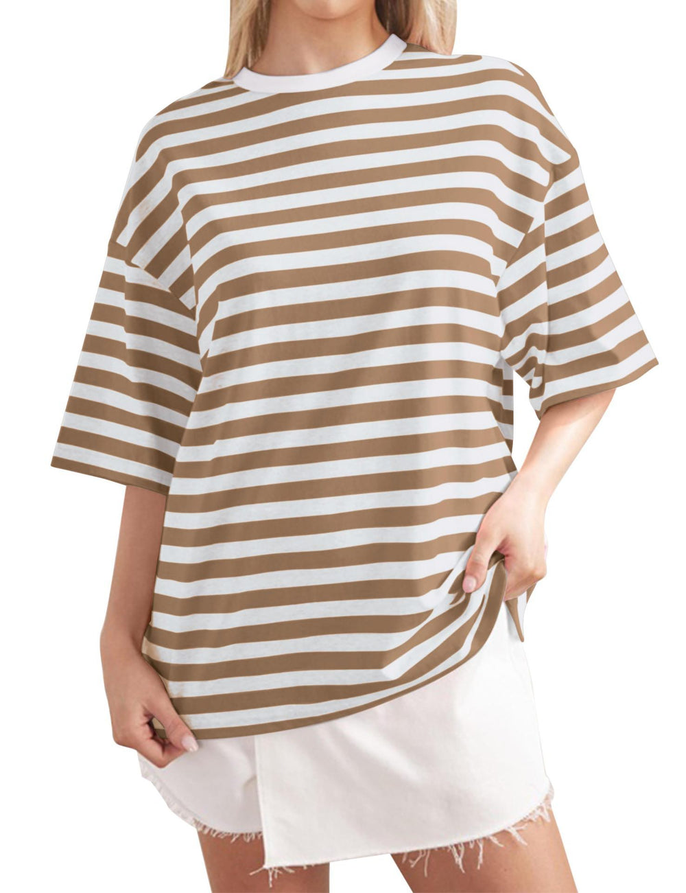 Damen Lässiges Oversized T-Shirt mit gestreiftem Muster EB