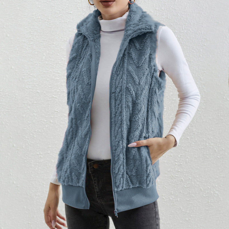 Damen kuschelige Fleecejacke mit Stehkragen und praktischen Taschen EB