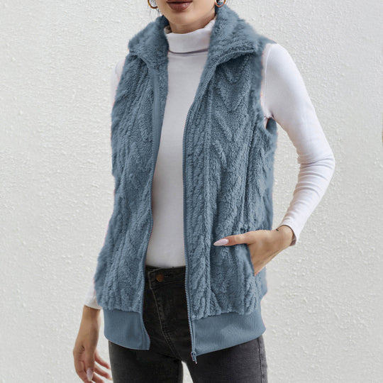 Damen kuschelige Fleecejacke mit Stehkragen und praktischen Taschen EB
