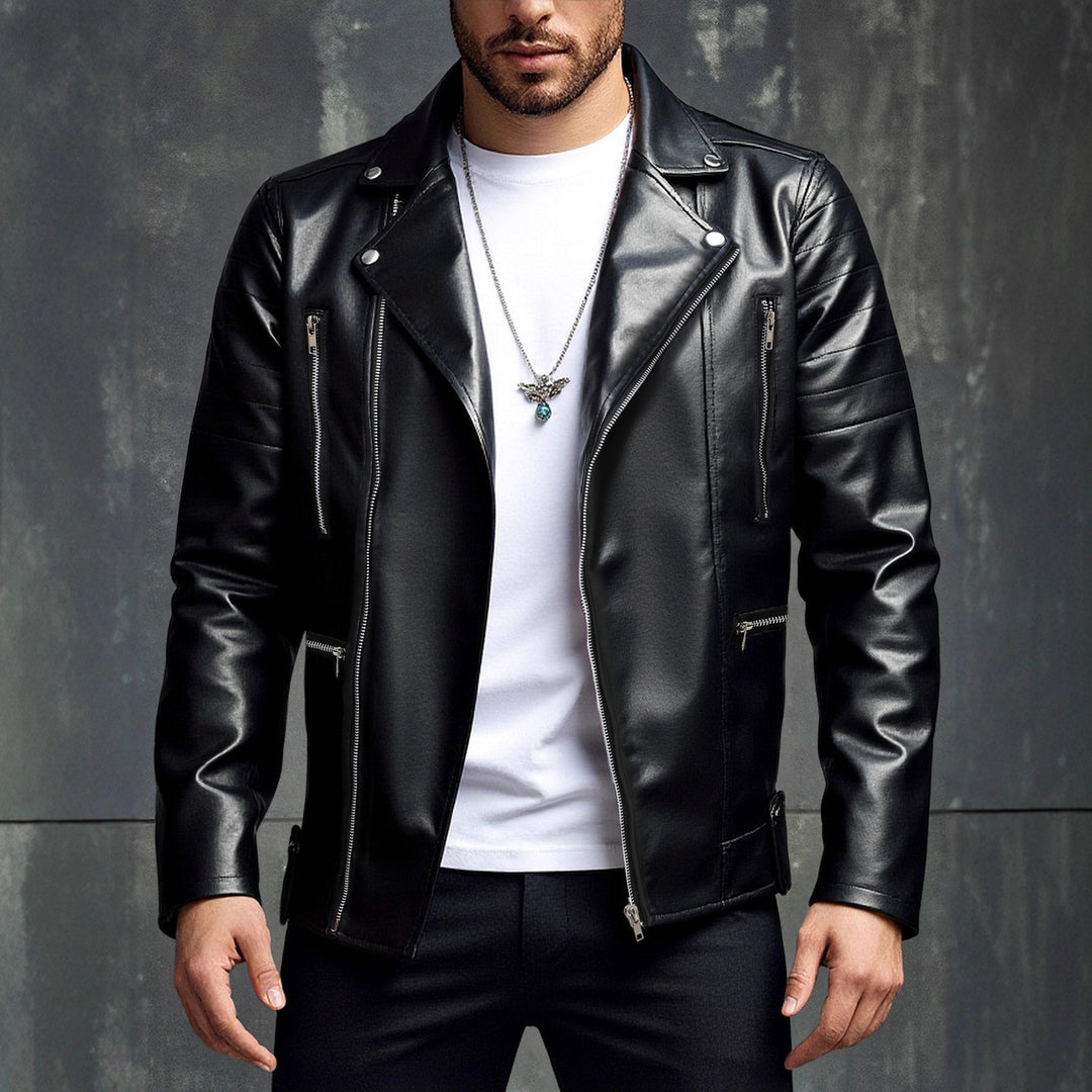 Herren Kunstleder Motorradjacke mit Reißverschluss EB