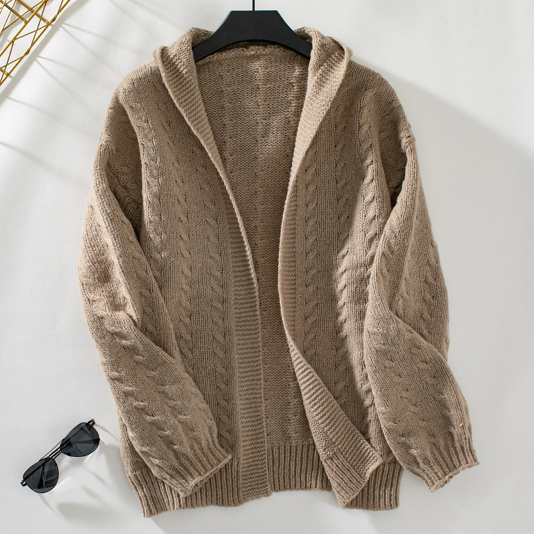 Damen Strickjacke mit Kapuze und feinem Zopfstrick EB