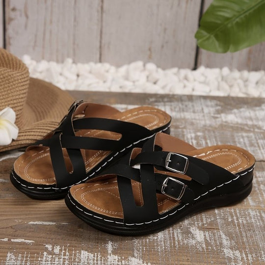 Damen Komfortable Zehentrenner-Sandalen mit verstellbarem Riemendesign und anatomischem Fußbett EB