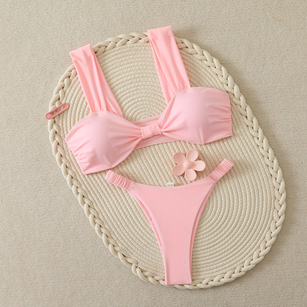 Damen Bandeau-Bikini mit breiten Trägern und dekorativem Schleifenelement EB