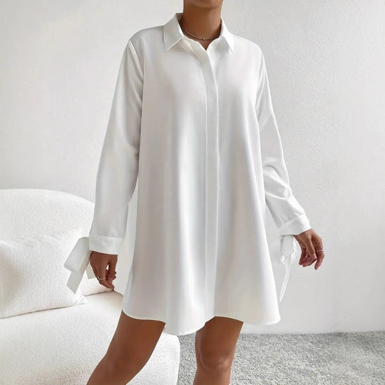 Damen Hemdblusenkleid mit eleganten Bändern an den Ärmeln EB