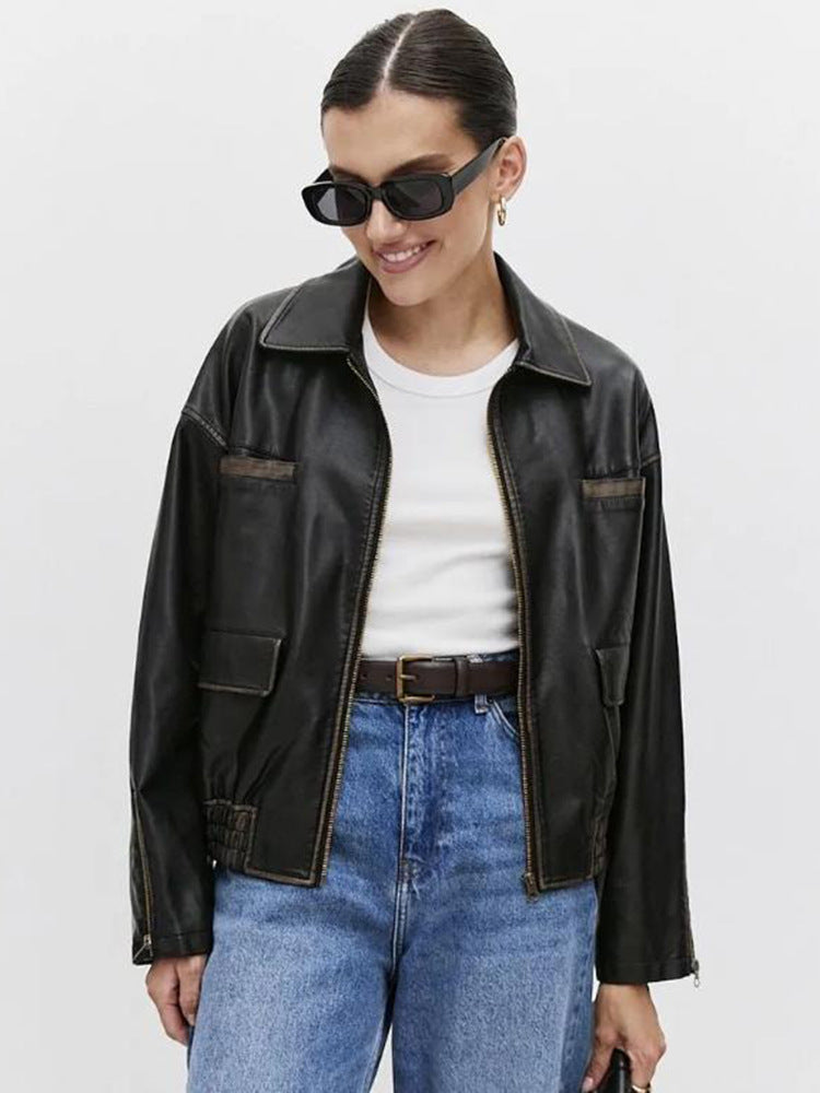 Damen modische jacke mit praktischen Taschen und elastischem Saum EB