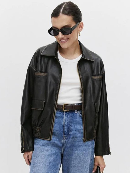 Damen modische jacke mit praktischen Taschen und elastischem Saum EB