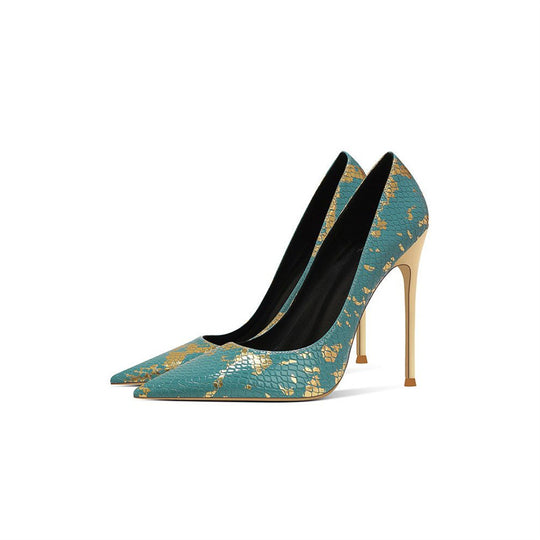 Damen spitzen Stiletto-Pumps mit Schlangenleder-Design EB