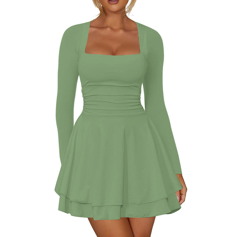 Damen Mini-Kleid mit langem Arm und verführerischem Rüschensaum EB