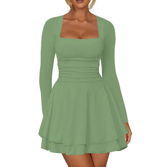Damen Mini-Kleid mit langem Arm und verführerischem Rüschensaum EB